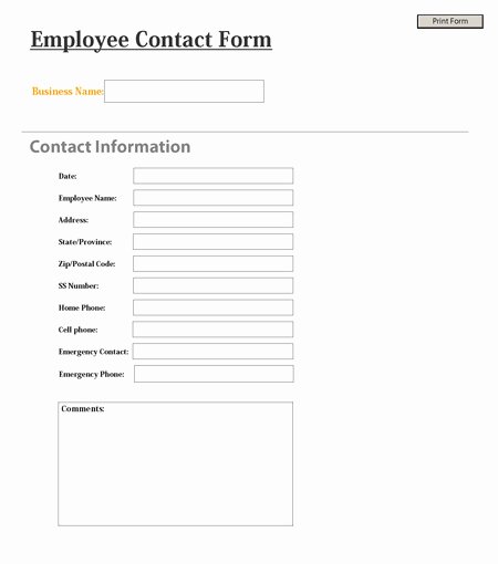 Employee Contact Information Template Luxury Employee Contact form