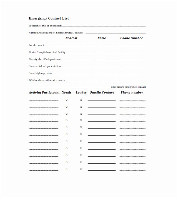 Employee Contact Information Template New Contact List Template 19 Free Sample Example format