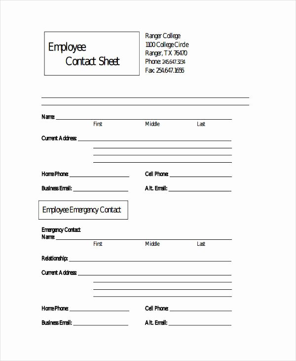 Employee Contact Information Template New Employee Sheet Templates 10 Free Word Pdf &amp; Excel