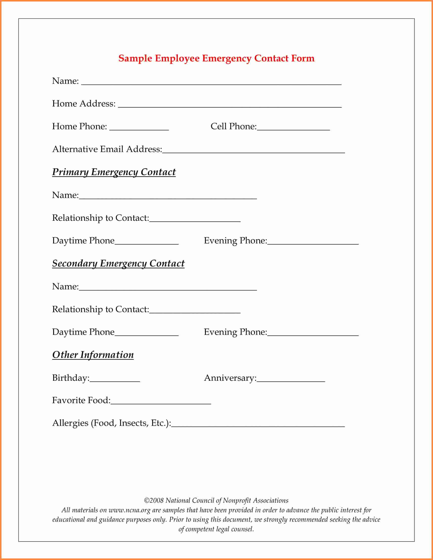 Employee Contact Information Template Unique 13 Employee Emergency Contact form Proposal Letter