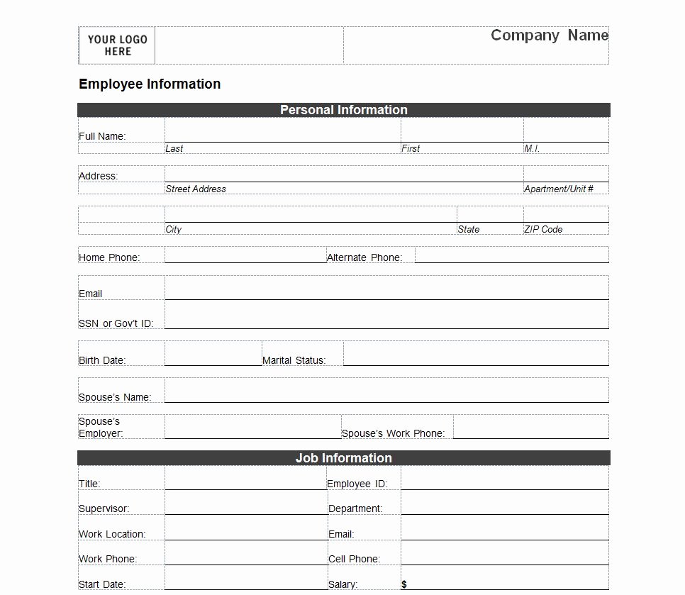 Employee Contact Information Template Unique Employee Information form