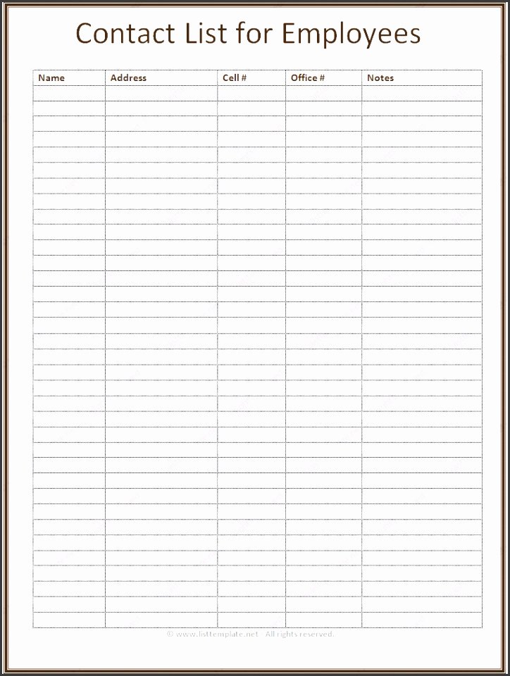 Employee Contact List Template Awesome 9 Employee Contact List Template Sampletemplatess