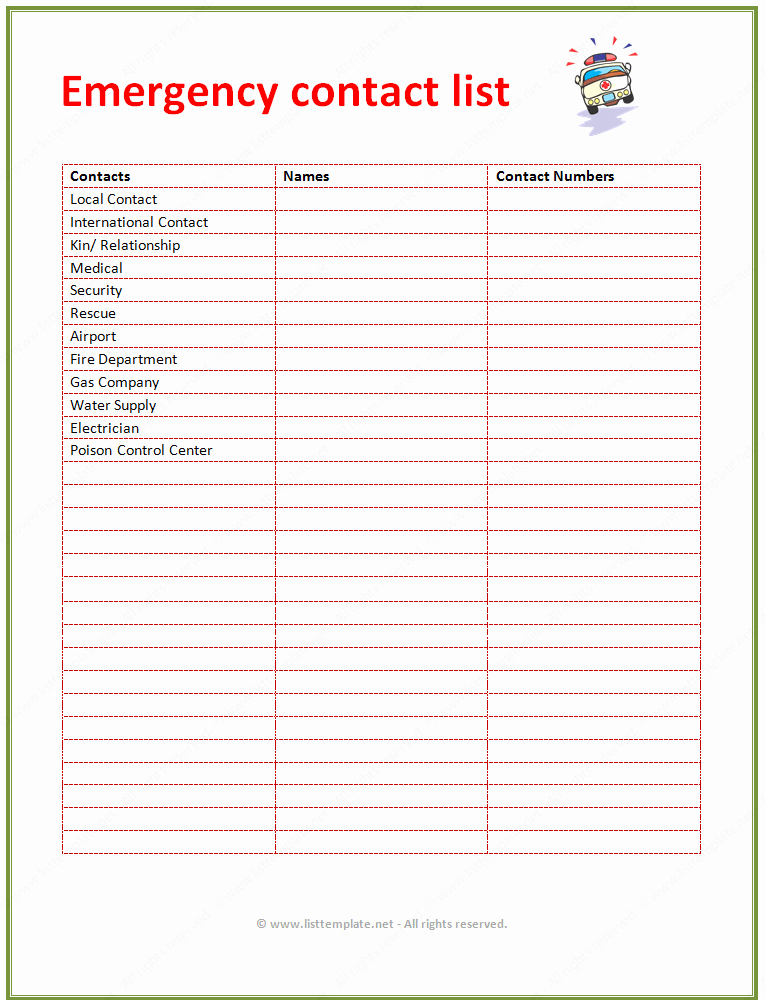 Employee Contact List Template Awesome Contact List Template for Emergency List Templates