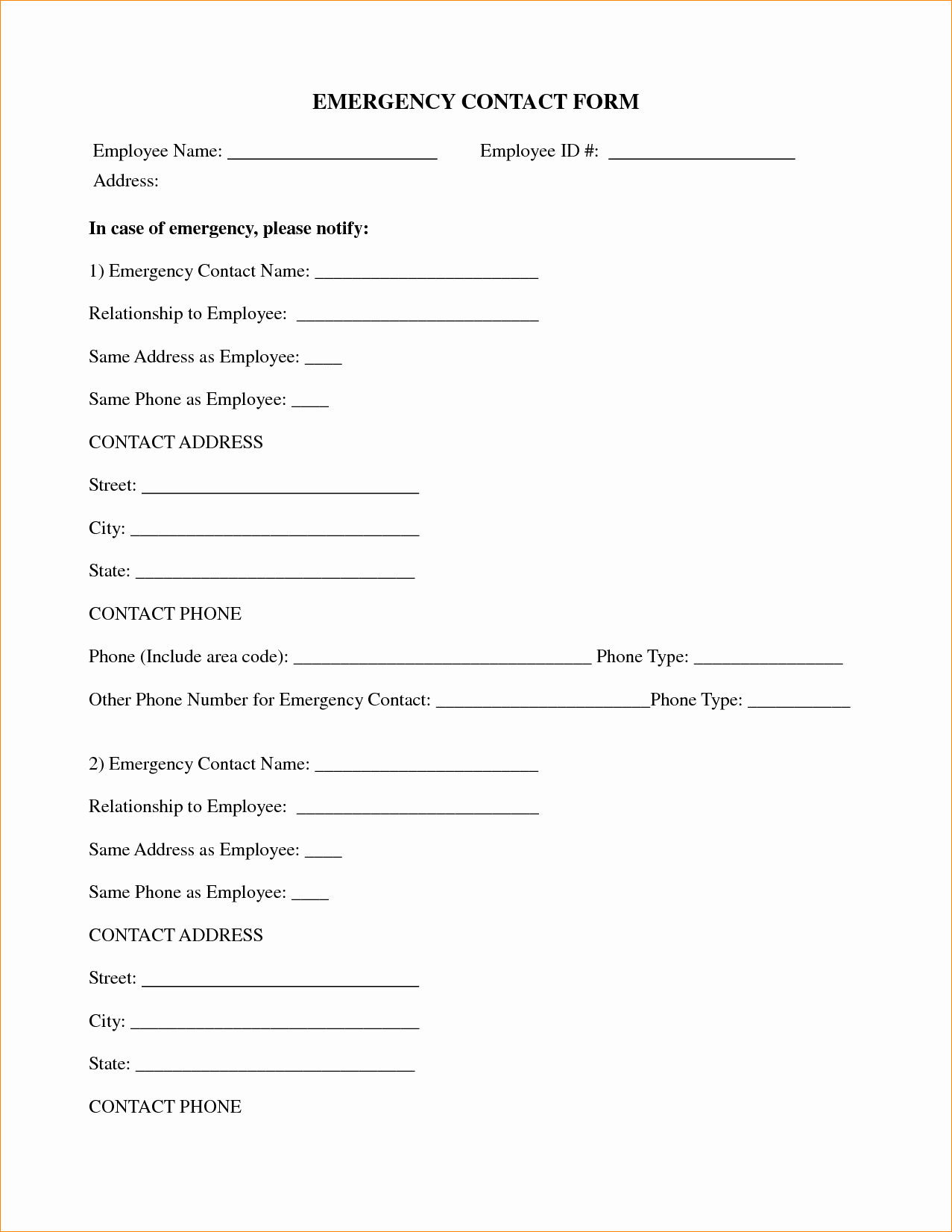 Employee Contact List Template Awesome Employee Emergency Contact Printable form to Pin