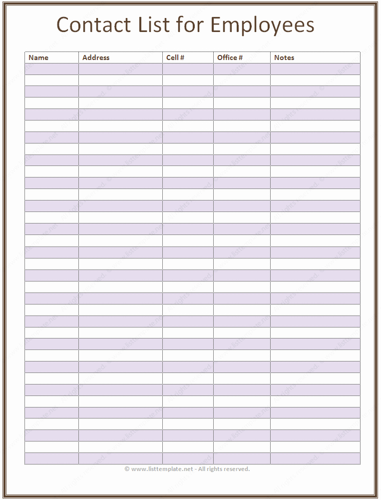 Employee Contact List Template Beautiful Employee Contact List Template Basic List Templates