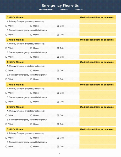 Employee Contact List Template Elegant Class Emergency Phone List
