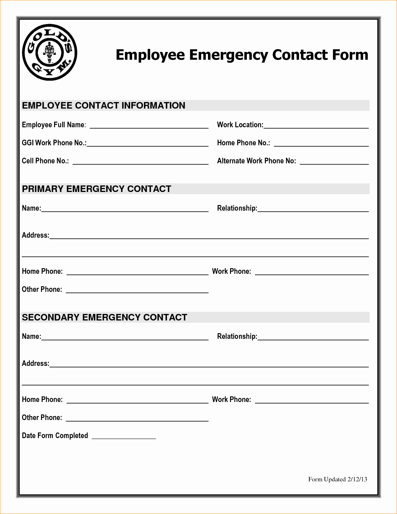 Employee Contact List Template Inspirational Employee Emergency Contact Printable form to Pin