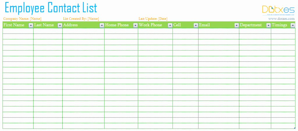 Employee Contact List Template New Employee Contact List Template Dotxes