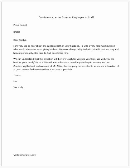 Employee Death Announcement Template Lovely Condolence Letters &amp; Email Templates
