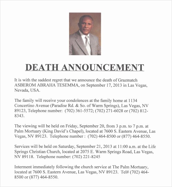 Employee Death Announcement Template New Sample Death Notice 10 Documents In Pdf Psd Word