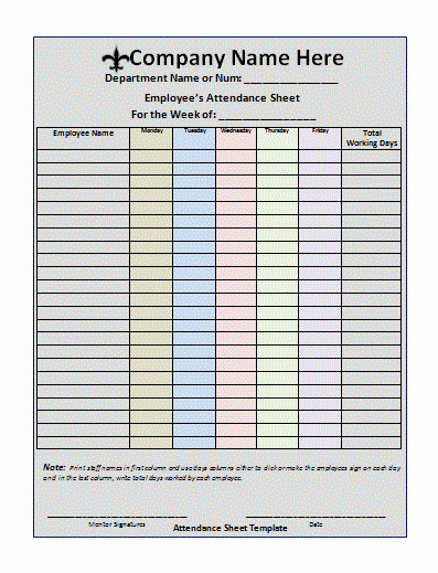 Employee Directory Template Unique attendance List Template