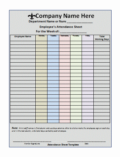 Employee Directory Template Unique attendance List Template