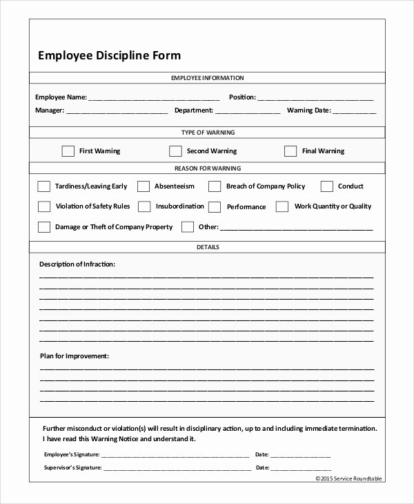 Employee Disciplinary form Template Free Beautiful Sample Employee Discipline form 10 Examples In Pdf Word