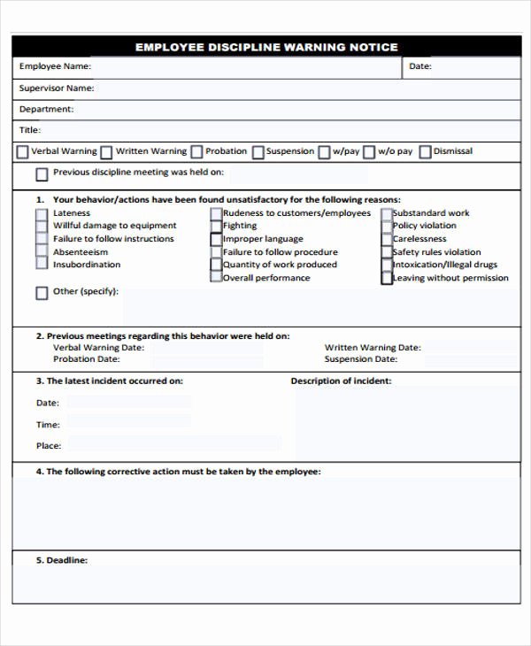 Employee Disciplinary form Template Free Fresh 39 Free Notice forms