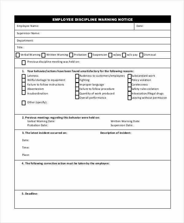 Employee Disciplinary form Template Free New Sample Employee Discipline form 10 Examples In Pdf Word