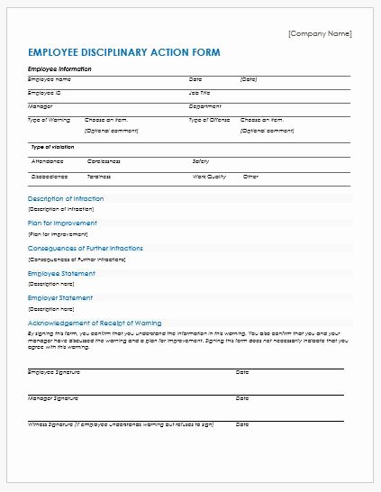 Employee Disciplinary form Template Free Unique Employee Disciplinary Action forms for Ms Word
