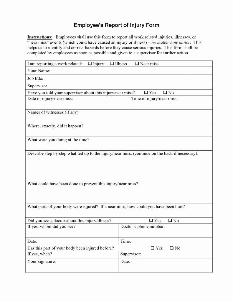 Employee Injury Report Best Of Employee Injury Report form Write Up Template Example