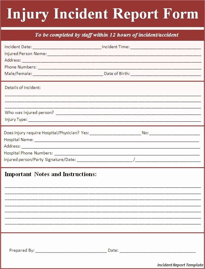 Employee Injury Report Inspirational Incident Report form Incident Report Template