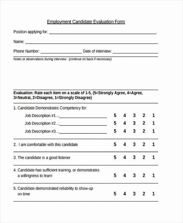 Employee Interview Evaluation form Beautiful Sample Candidate Evaluation forms 8 Free Documents In