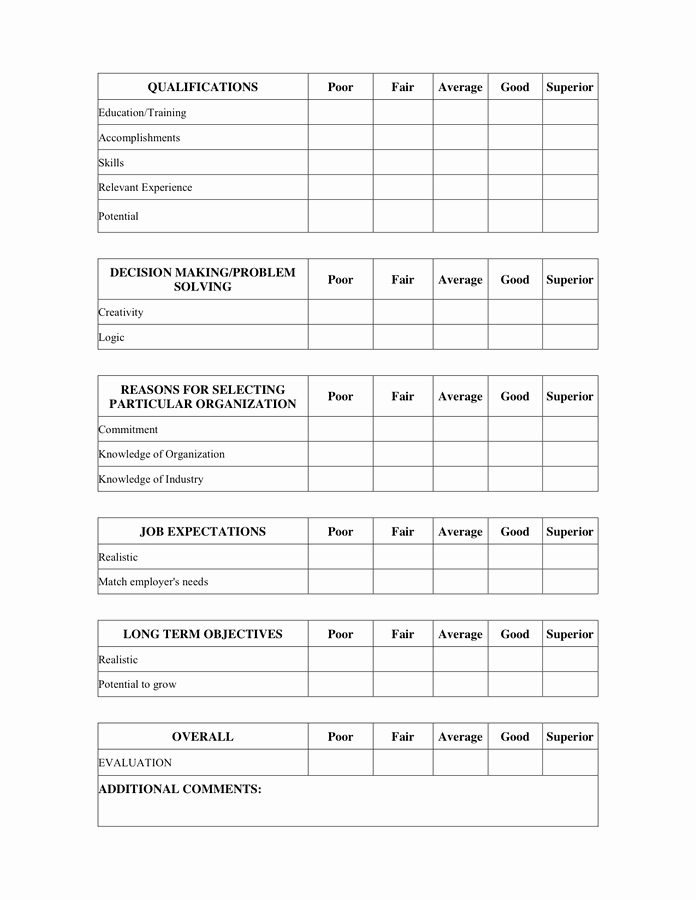 Employee Interview Evaluation form Best Of Job Interview Evaluation form In Word and Pdf formats