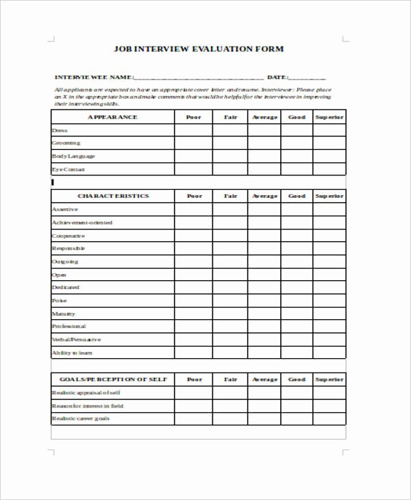 Employee Interview Evaluation form Elegant 22 Interview Evaluation forms In Pdf