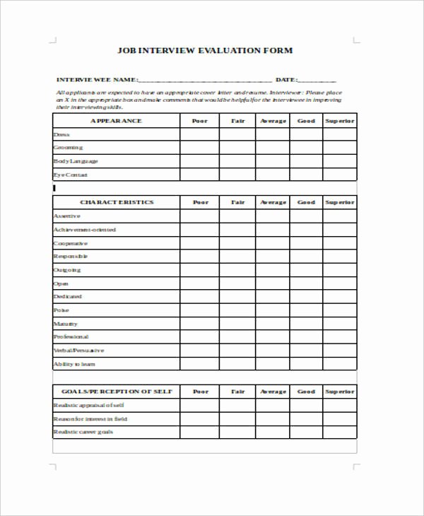 Employee Interview Evaluation form Elegant 22 Interview Evaluation forms In Pdf