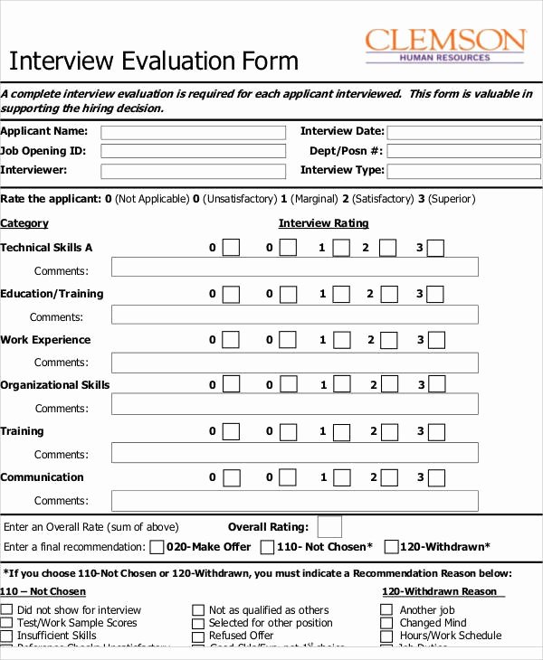 Employee Interview Evaluation form Elegant Evaluation form Example