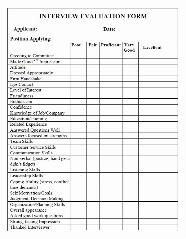 Employee Interview Evaluation form Elegant Interview Evaluation form 12 Download Free Documents In