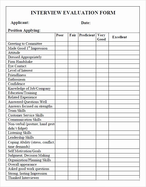 Employee Interview Evaluation form Elegant Interview Evaluation form 12 Download Free Documents In