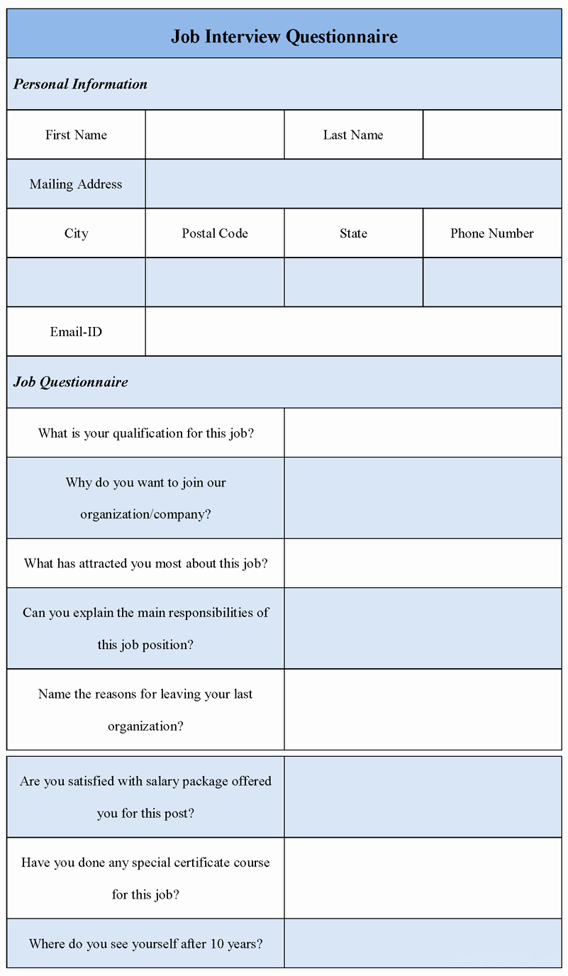 Employee Interview Evaluation form Elegant Job Interview Questionnaire form Sample forms