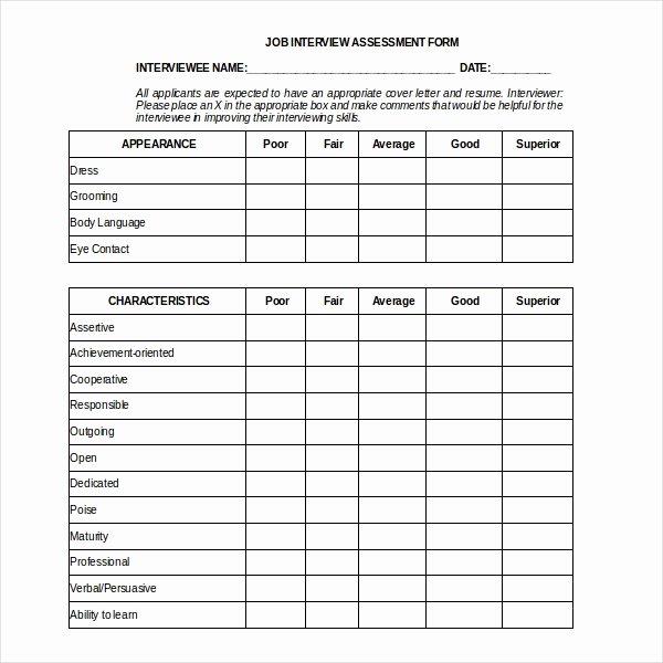 Employee Interview Evaluation form Fresh 12 Sample Interview assessment forms