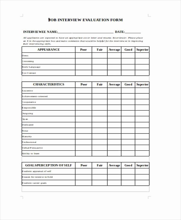 Employee Interview Evaluation form Fresh Evaluation forms