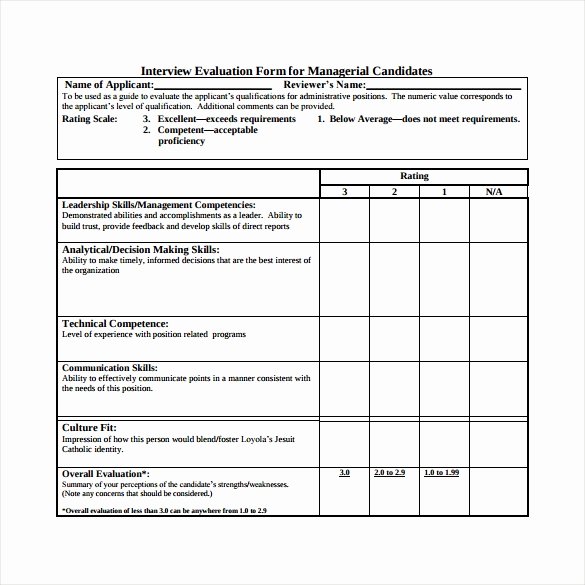 Employee Interview Evaluation form Fresh Interview Evaluation form 14 Download Free Documents In