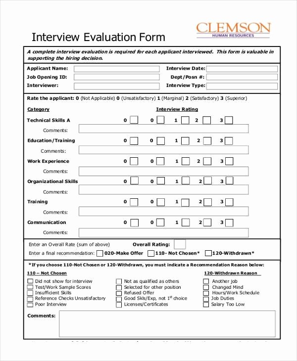 Employee Interview Evaluation form Inspirational 7 Interview Evaluation form Samples Free Sample