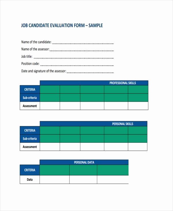 Employee Interview Evaluation form Inspirational 9 Job Evaluation form Samples Free Sample Example