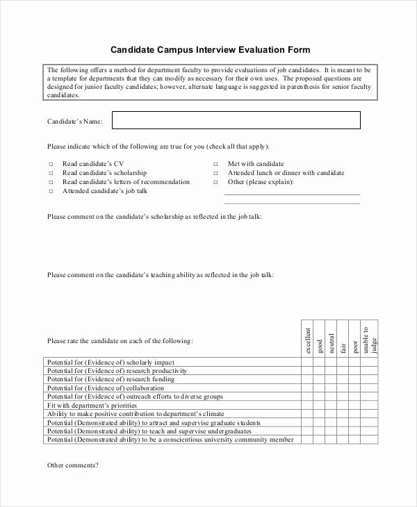 Employee Interview Evaluation form Inspirational Interview Evaluation form Templates