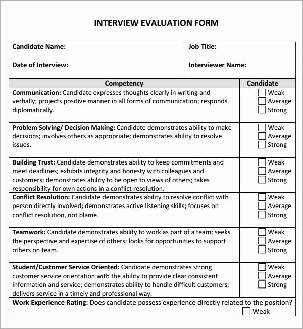Employee Interview Evaluation form Lovely Sample Interview Evaluation 7 Documents In Pdf Word