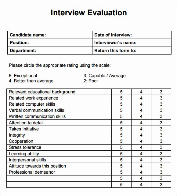 Employee Interview Evaluation form Luxury 10 Interview Evaluation forms – Free Samples Examples