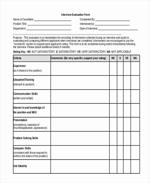 Employee Interview Evaluation form Luxury Sample Evaluation forms 25 Free Documents In Word Pdf