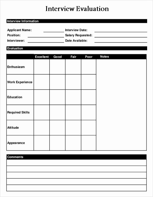 Employee Interview Evaluation form New Interview assessment form Template Interview Evaluation