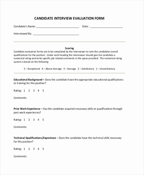 Employee Interview Evaluation form New Sample Interview Evaluation form 11 Free Documents In