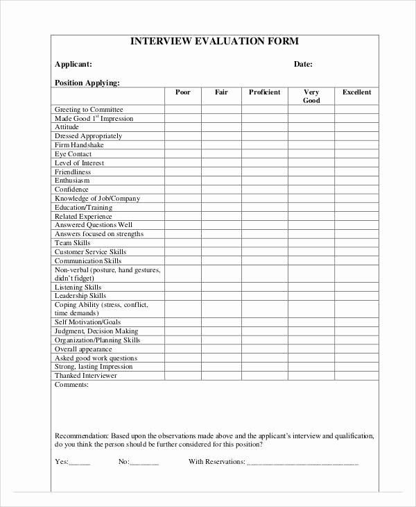 Employee Interview Evaluation form Unique Evaluation form Example