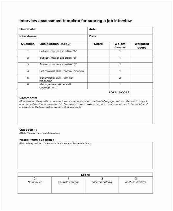 Employee Interview Evaluation form Unique Sample Interview assessment form 6 Documents In Pdf Word