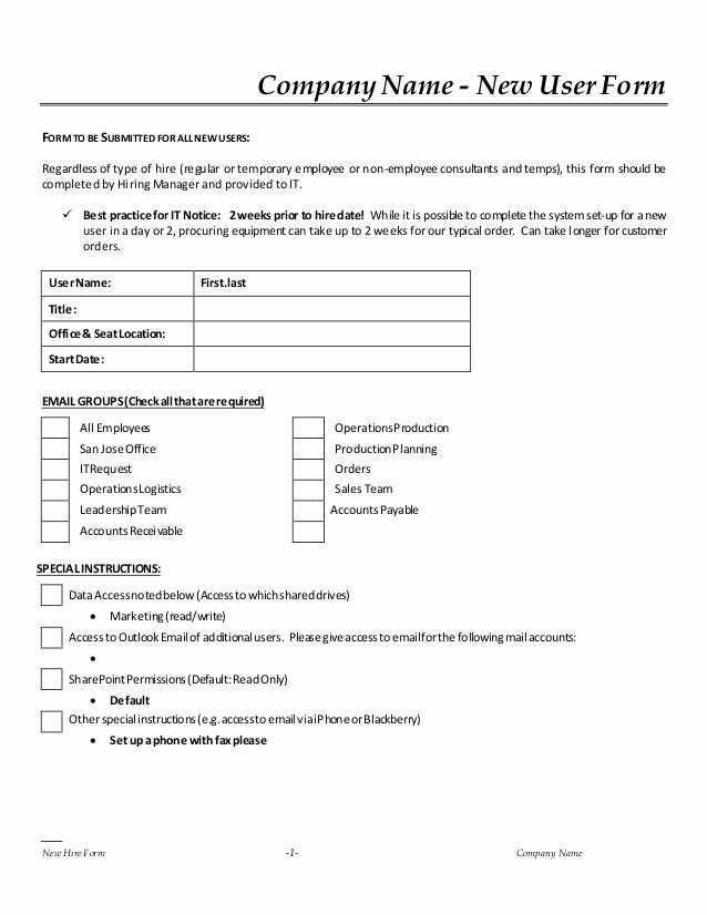 Employee Key Agreement form Best Of New Hire It Request form