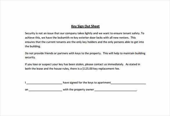 Employee Key Agreement form Unique Sign Out Sheet Template 14 Free Word Pdf Documents