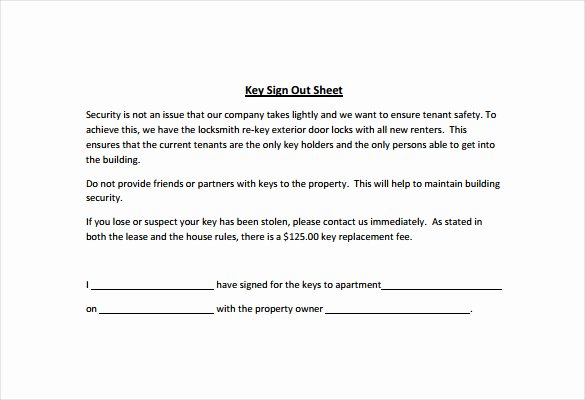 Employee Key Agreement form Unique Sign Out Sheet Template 14 Free Word Pdf Documents