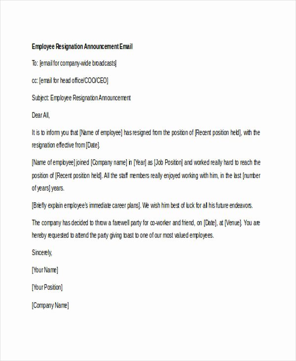 Employee Leaving Announcement Letter Samples New 21 Resignation Email Examples Doc