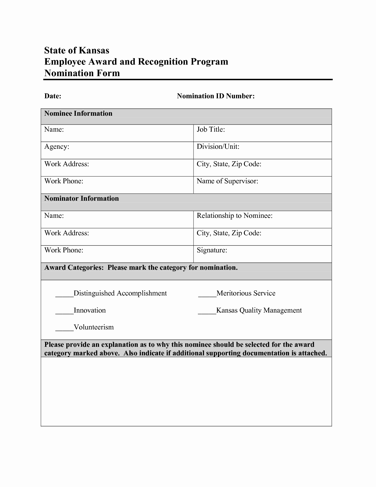 Employee Of the Month Nomination form Template Awesome Best S Of Employee Recognition Nomination Letter