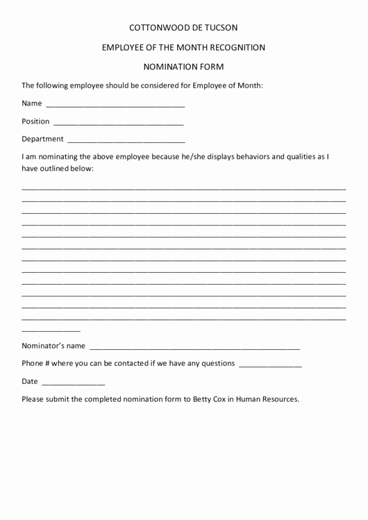 Employee Of the Month Nomination form Template Beautiful Employee the Month Recognition Nomination form