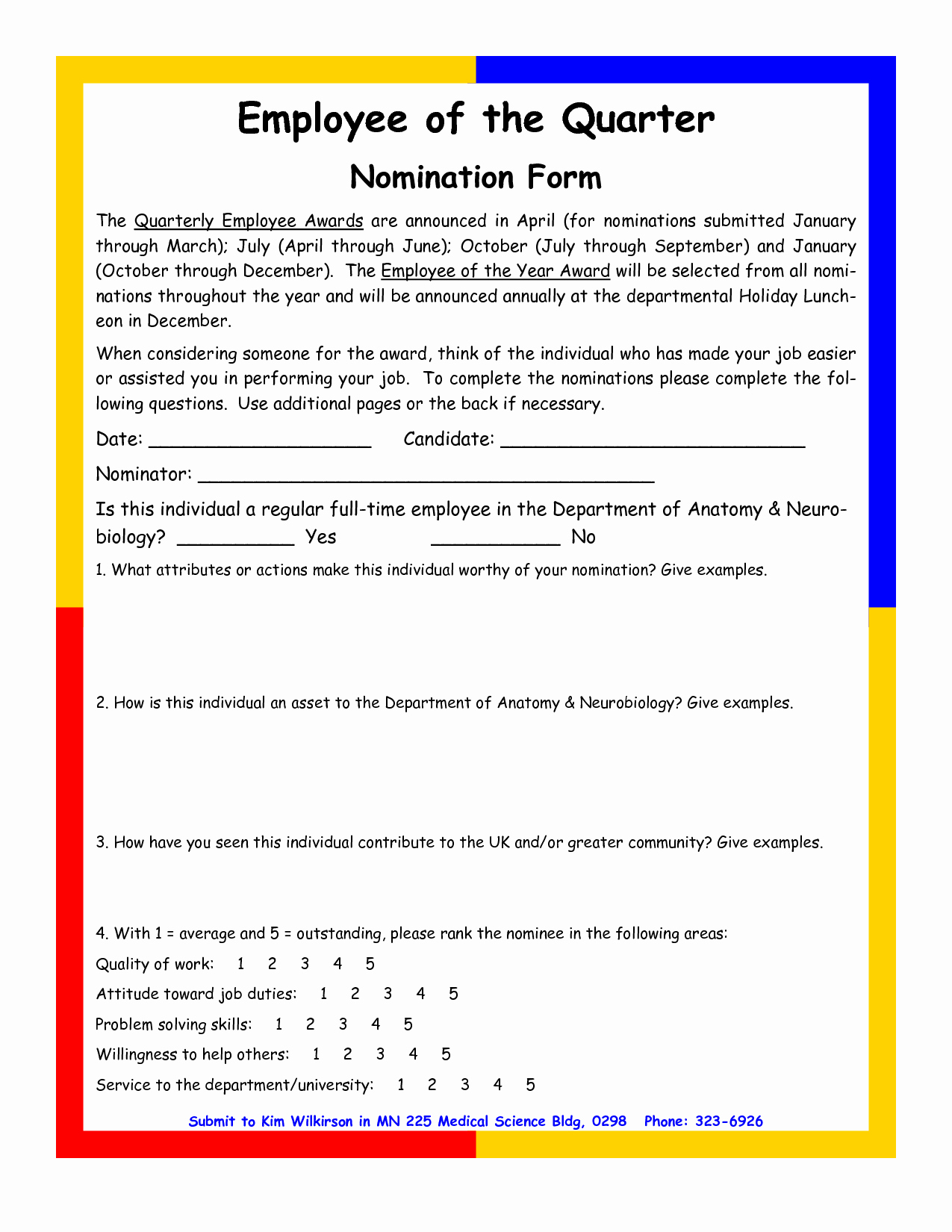 Employee Of the Month Nomination form Template Best Of Best S Of Employee Recognition Nomination Letter